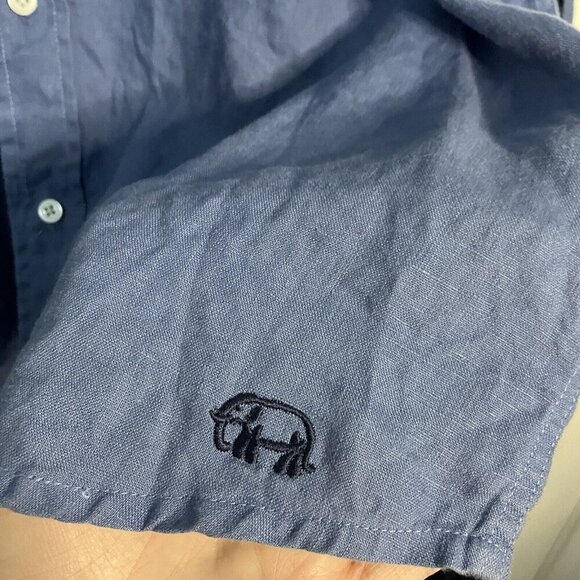 Oriental Style Shirt Mens XL Blue Linen Button Down Long Sleeve Neutral - Picture 2 of 7